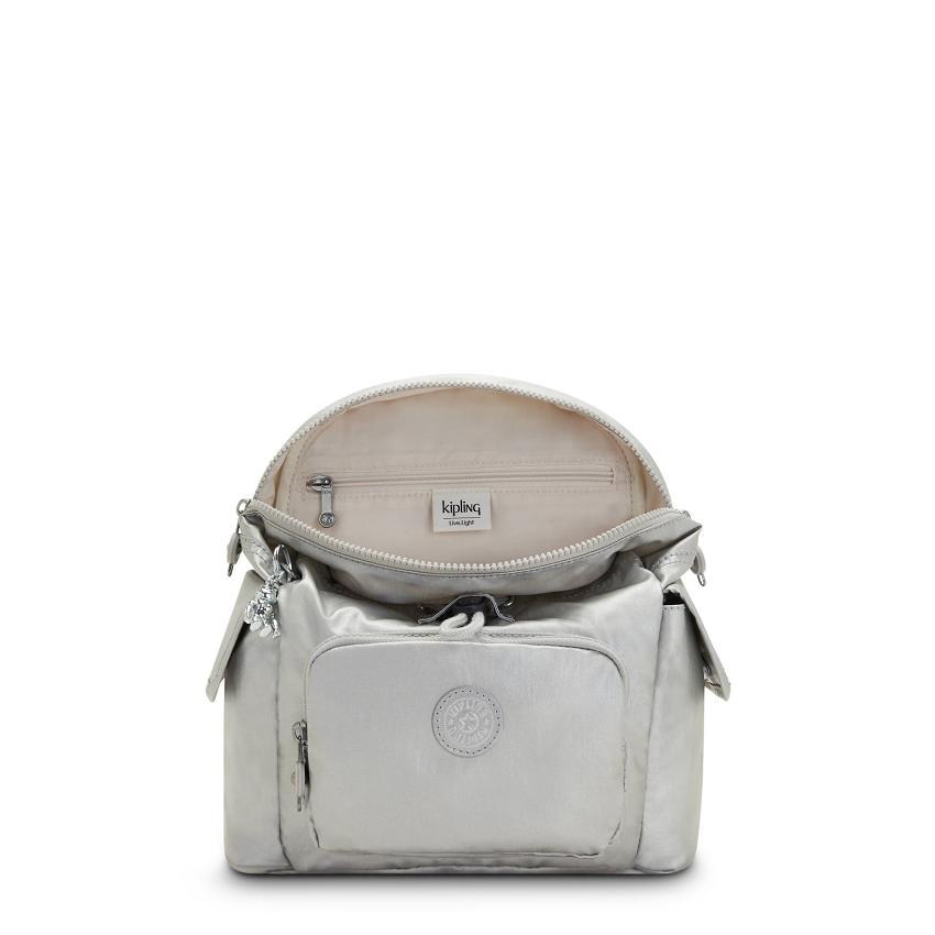 Kipling City Pack Mini Metallic Backpacks Silver | Ki1915W