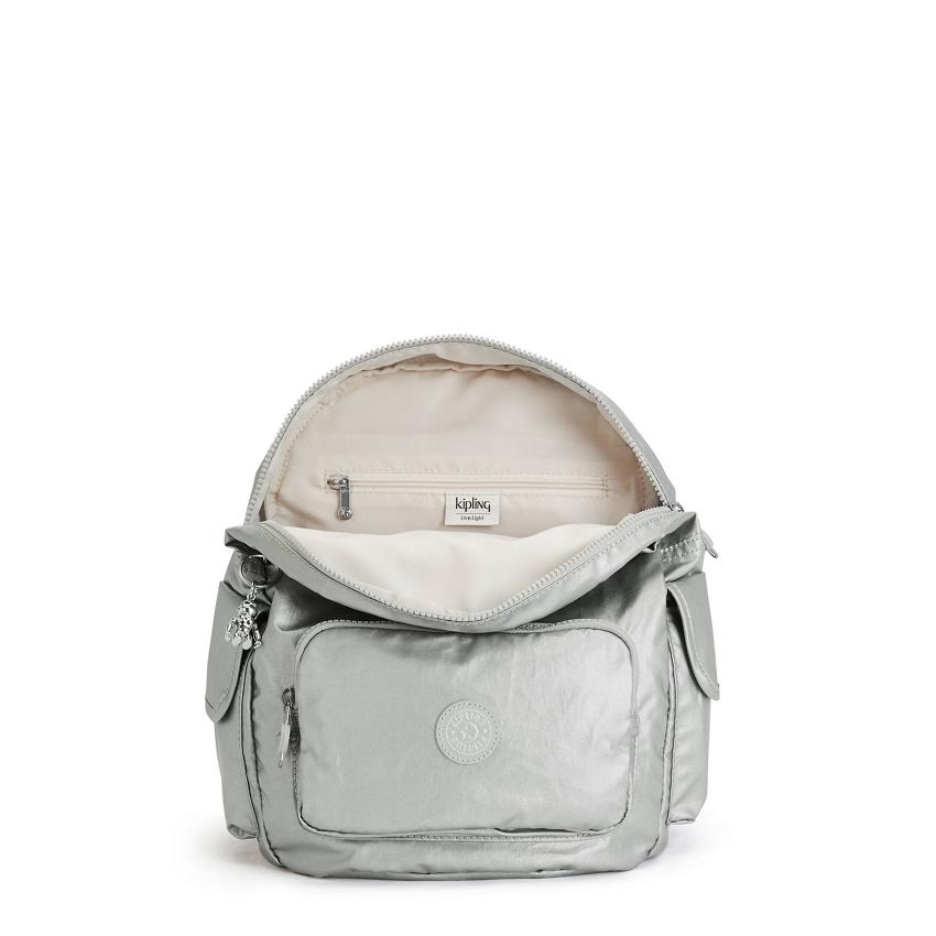 Kipling City Pack Small Metallic Backpacks Silver | Ki1942E