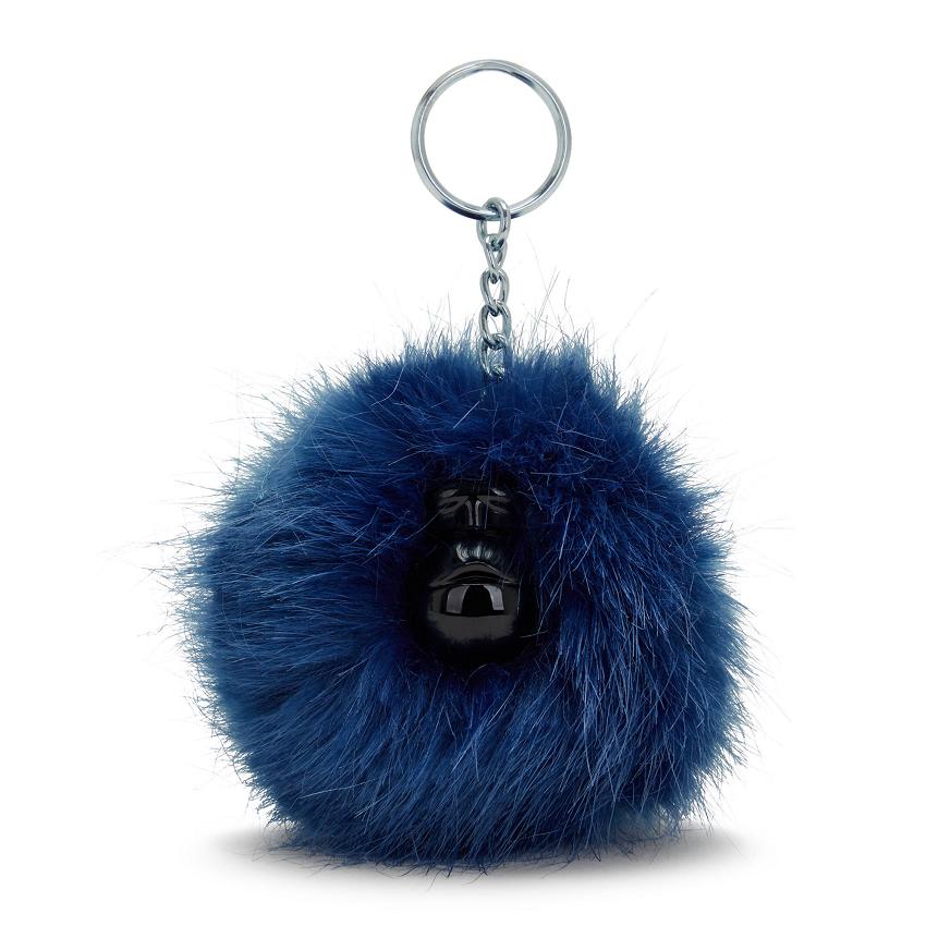 Kipling Pompom Monkey Keychains Blue | Ki1392T