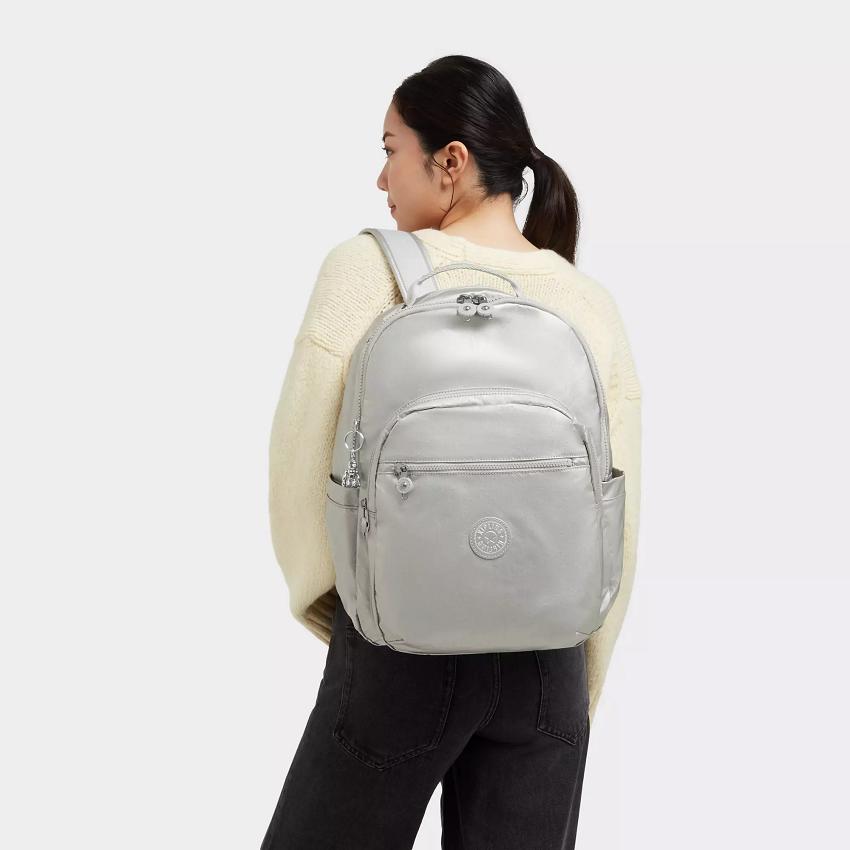 Kipling Seoul Large Metallic Backpacks Silver | Ki2197B