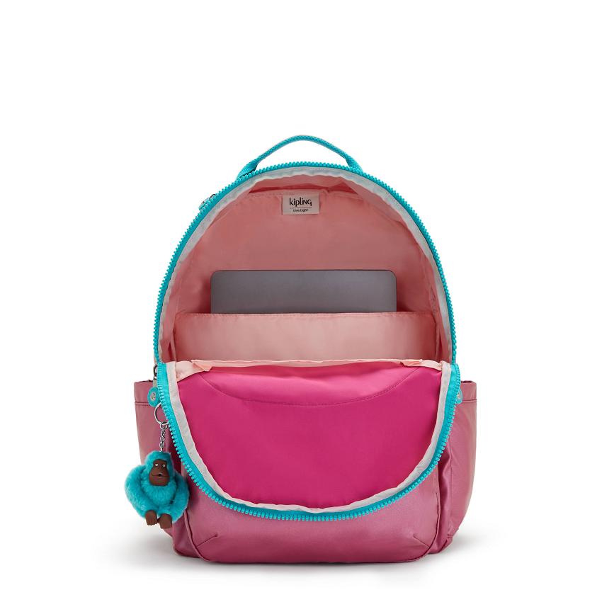 Kipling Seoul Large School Backpacks Pink Metal | Ki1803B