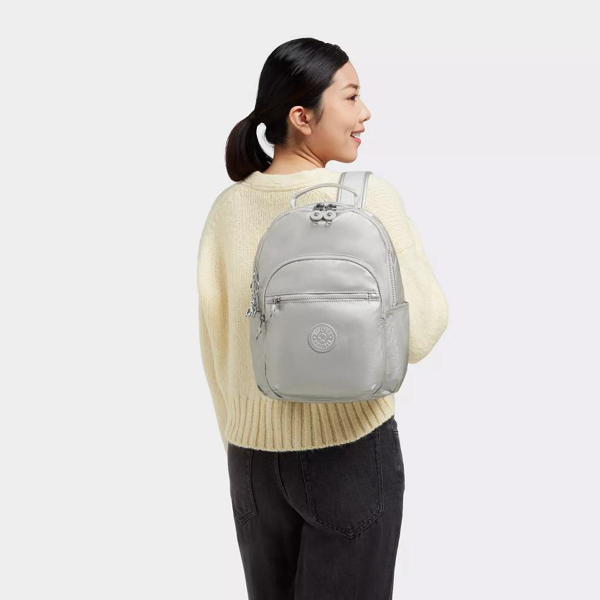 Kipling Seoul Small Metallic Backpacks Silver | Ki1092H